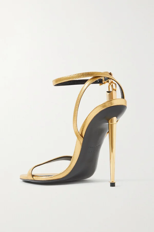 TOM FORD - Padlock Metallic Leather Sandals - Gold - Image 3