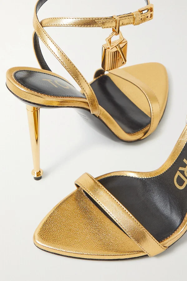 TOM FORD - Padlock Metallic Leather Sandals - Gold - Image 4
