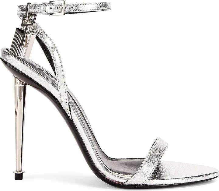 TOM FORD Padlock Pointy Naked Sandal 105 in Metallic Silver