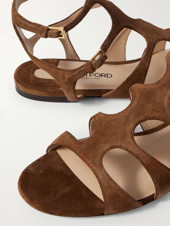 TOM FORD - Paradise Cutout Suede Sandals - Brown - Image 4