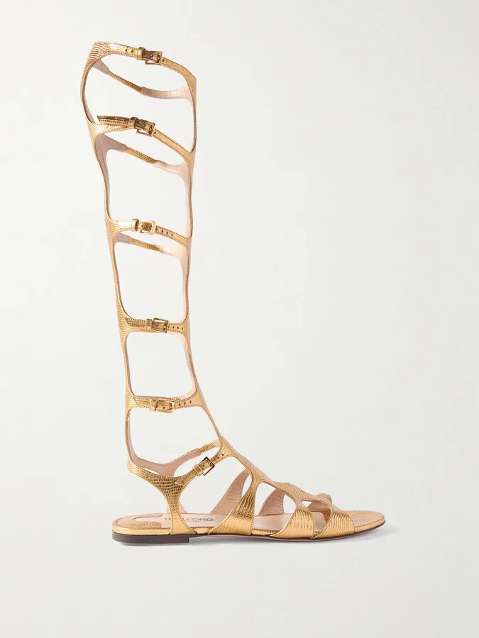 TOM FORD - Paradise Metallic Lizard-effect Leather Sandals - IT36