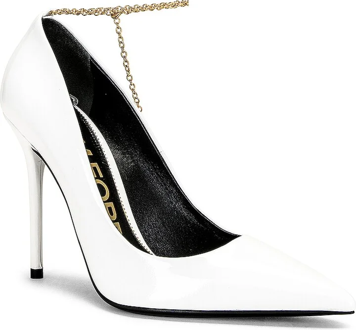 TOM FORD Patent Leather Chain Pump 105 in White - Image 2