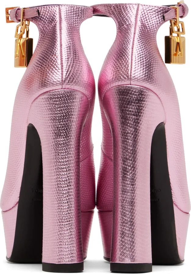 TOM FORD Pink Lizard Padlock Pumps - Image 2