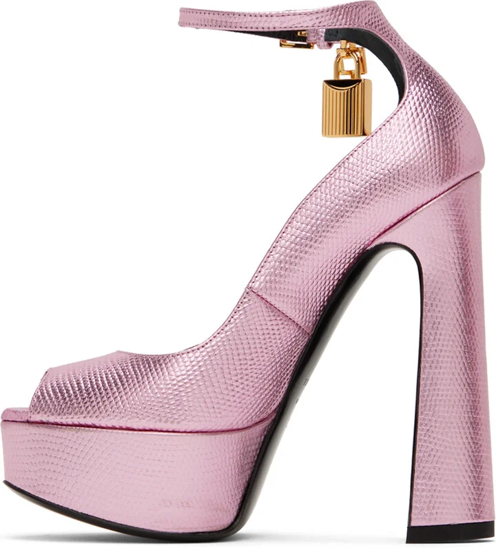TOM FORD Pink Lizard Padlock Pumps - Image 3