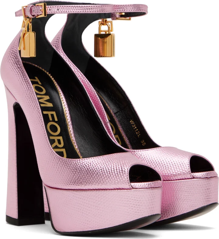 TOM FORD Pink Lizard Padlock Pumps - Image 4