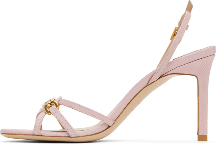 TOM FORD Pink Stamped Lizard Heeled Sandals - Image 3