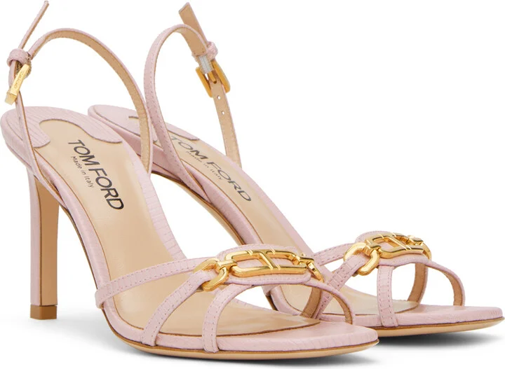 TOM FORD Pink Stamped Lizard Heeled Sandals - Image 4
