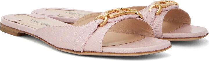 TOM FORD Pink Stamped Lizard Leather Slides - Image 4