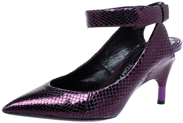 Tom Ford Plum Snakeskin Pointed Toe Cut Out Heel Pumps Size 37.5