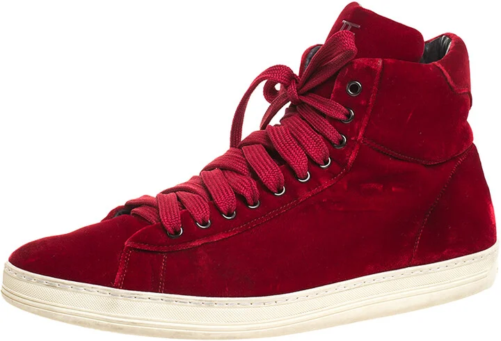 Tom Ford Red Velvet Russell High Top Sneakers Size 46