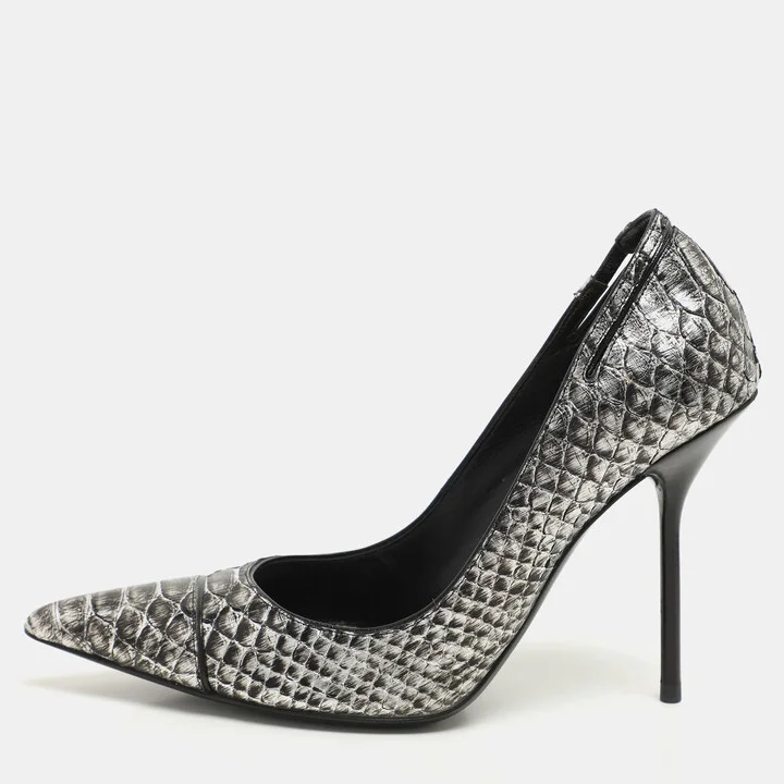 Tom Ford Silver/Black Python Pointed Toe Pumps Size 37