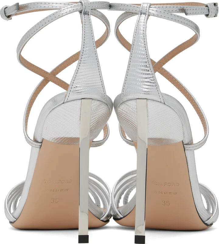 TOM FORD Silver Laminated Printed Lizard Ida Heeled Sandals - Image 2