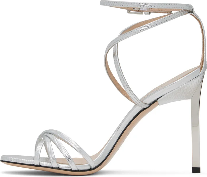 TOM FORD Silver Laminated Printed Lizard Ida Heeled Sandals - Image 3
