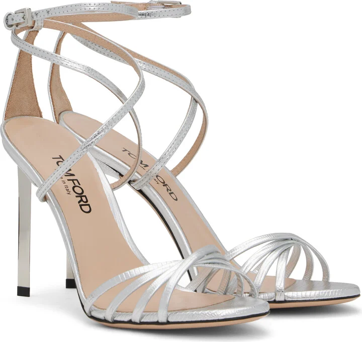 TOM FORD Silver Laminated Printed Lizard Ida Heeled Sandals - Image 4