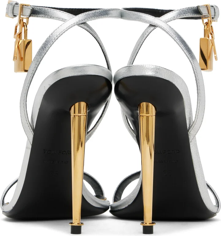 TOM FORD Silver Padlock Pointy Naked Heeled Sandals - Image 2