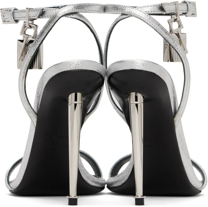 TOM FORD Silver Padlock Pointy Naked Heeled Sandals - Image 2