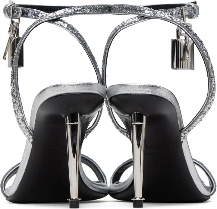 TOM FORD Silver Padlock Pointy Naked Heeled Sandals - Image 2