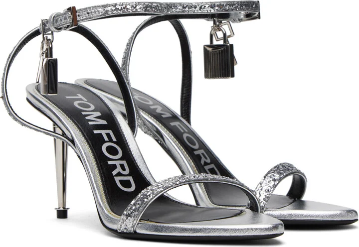 TOM FORD Silver Padlock Pointy Naked Heeled Sandals - Image 4
