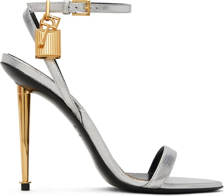 TOM FORD Silver Padlock Pointy Naked Heeled Sandals