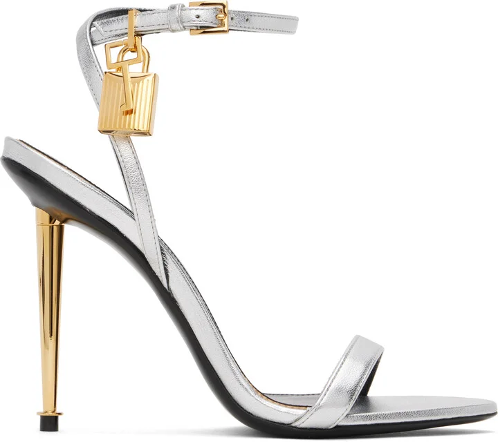 TOM FORD Silver Padlock Pointy Naked Heeled Sandals