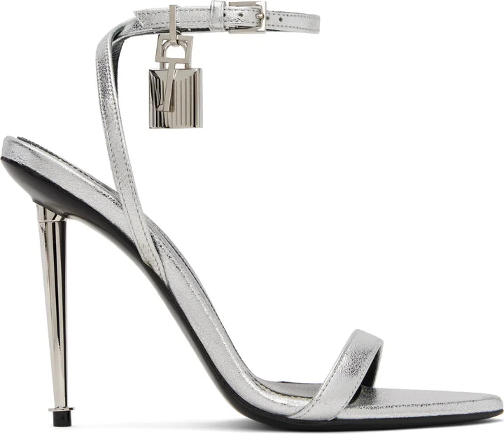 TOM FORD Silver Padlock Pointy Naked Heeled Sandals