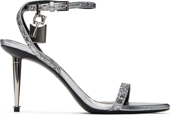 TOM FORD Silver Padlock Pointy Naked Heeled Sandals