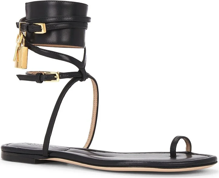 TOM FORD Soft Calf Ankle Wrap Sandal in Black - Image 2