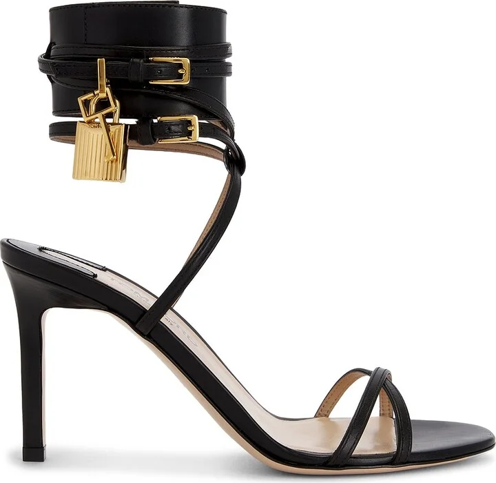 TOM FORD Soft Calf Ankle Wrap Sandal in Black