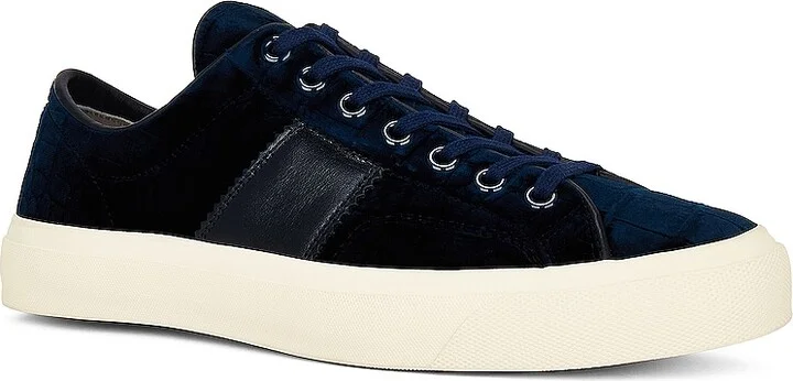 TOM FORD Stamped Croc Velvet Low Top Sneakers in Blue - Image 2