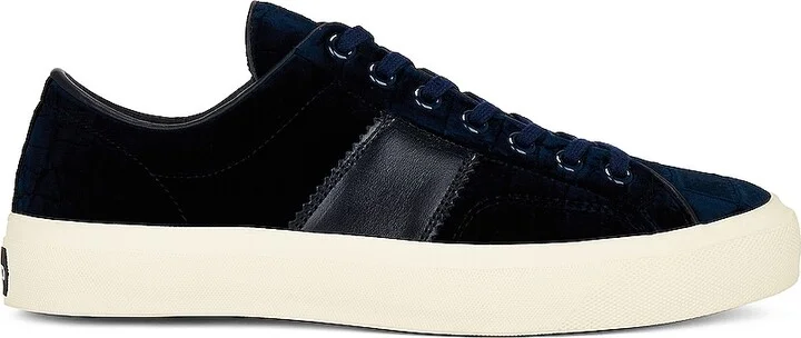 TOM FORD Stamped Croc Velvet Low Top Sneakers in Blue