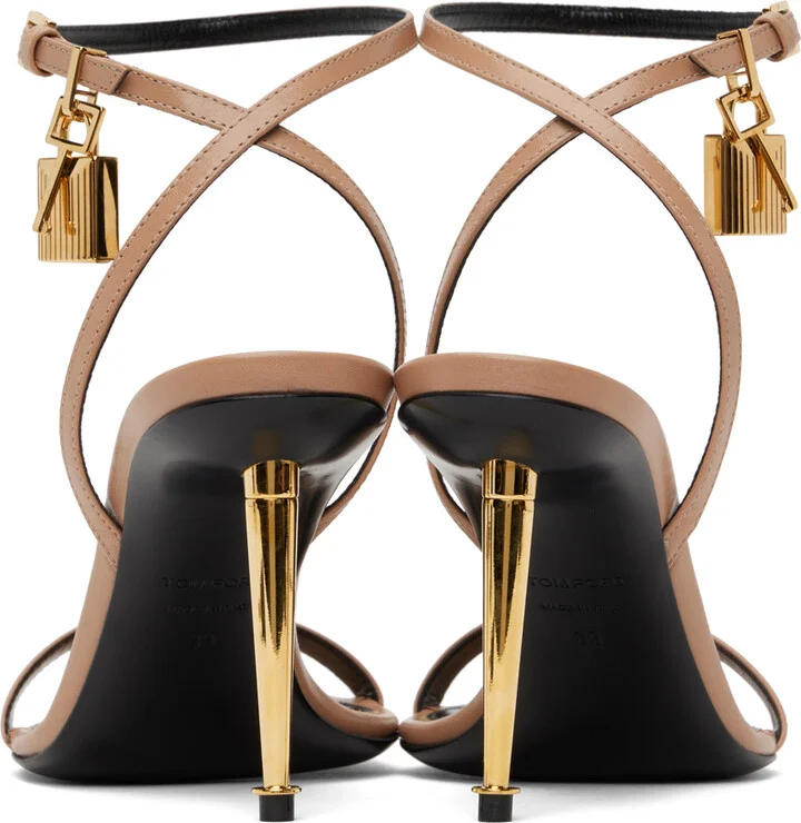 TOM FORD Taupe Padlock Pointed Naked Heeled Sandals - Image 2
