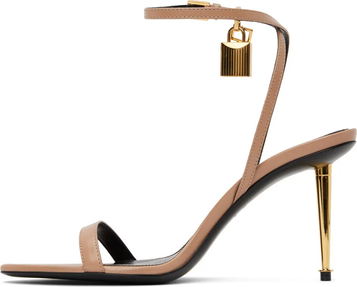 TOM FORD Taupe Padlock Pointed Naked Heeled Sandals - Image 3