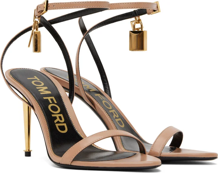 TOM FORD Taupe Padlock Pointed Naked Heeled Sandals - Image 4