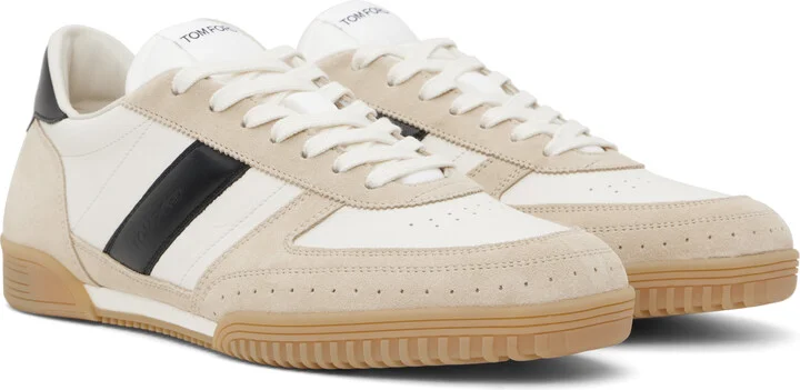 TOM FORD White & Beige Suede Terence Sneakers - Image 4