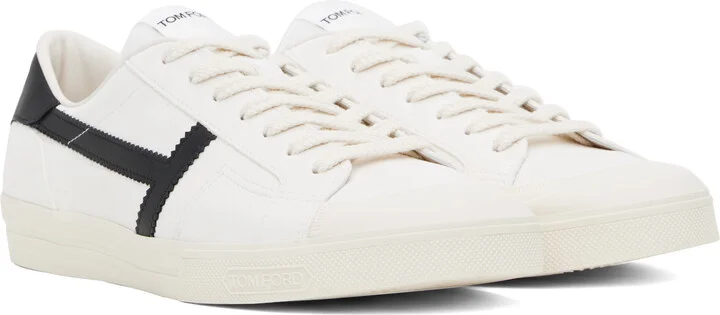 TOM FORD White & Black Suede Jarvis Sneakers - Image 4