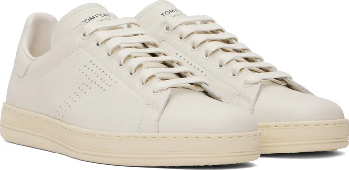 TOM FORD White Grain Leather Warwick Sneakers - Image 4