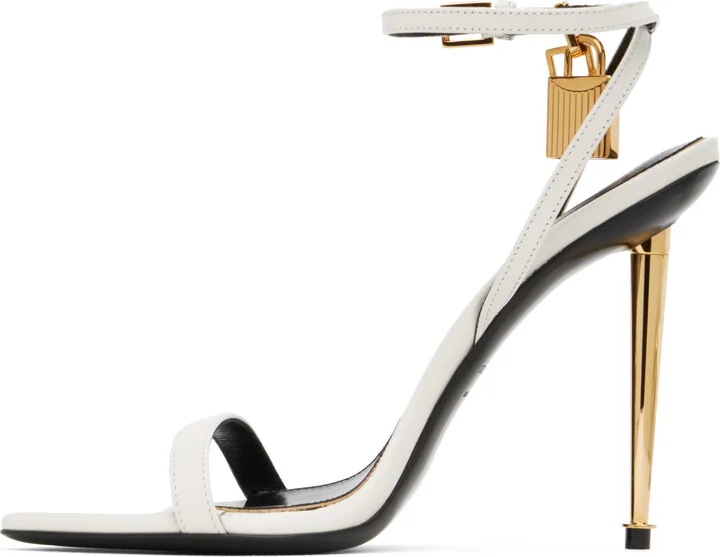 TOM FORD White Padlock Pointy Naked Heeled Sandals - Image 3