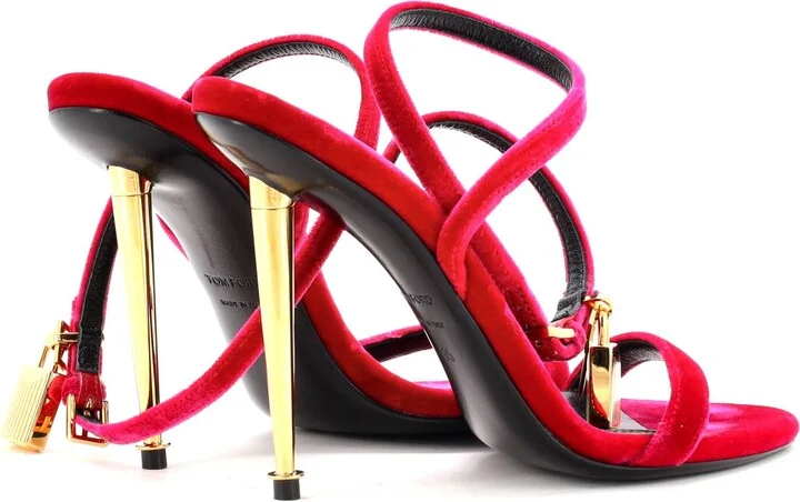 TOM FORD Women's Padlock Pointy Naked Heeled Sandals Velvet 105 - Image 3