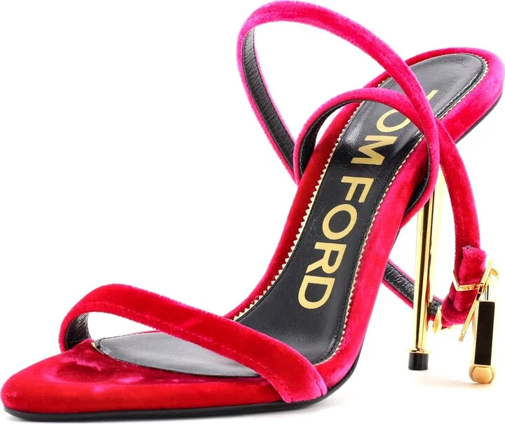 TOM FORD Women's Padlock Pointy Naked Heeled Sandals Velvet 105