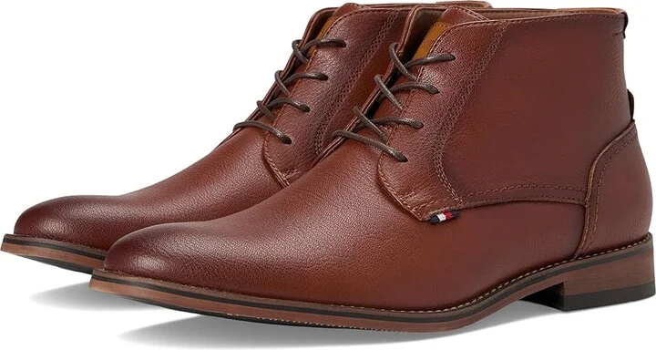 Tommy Hilfiger Bage Men's Boots Cognac Tumble : 8.5 M, Leather/Rubber