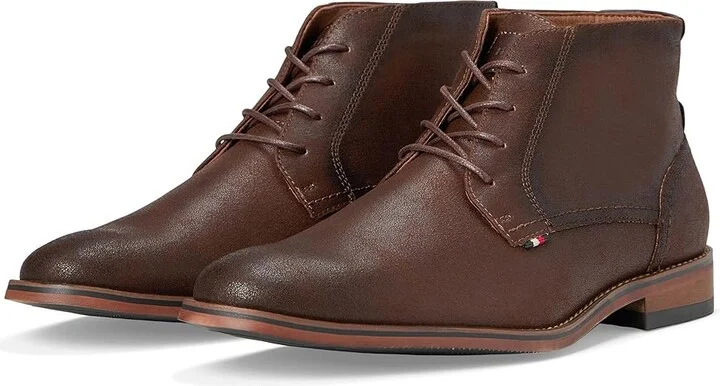 Tommy Hilfiger Bage Men's Boots Dark Brown : 7.5 M, Leather/Rubber