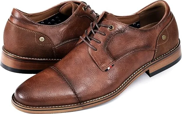 Tommy Hilfiger Barmi Men's Lace Up Wing Tip Shoes Cognac : 7.5 M, Faux Leather