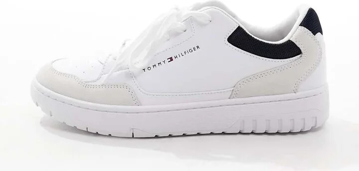 Tommy Hilfiger basket leather mixed media essential sneakers in white - Image 2