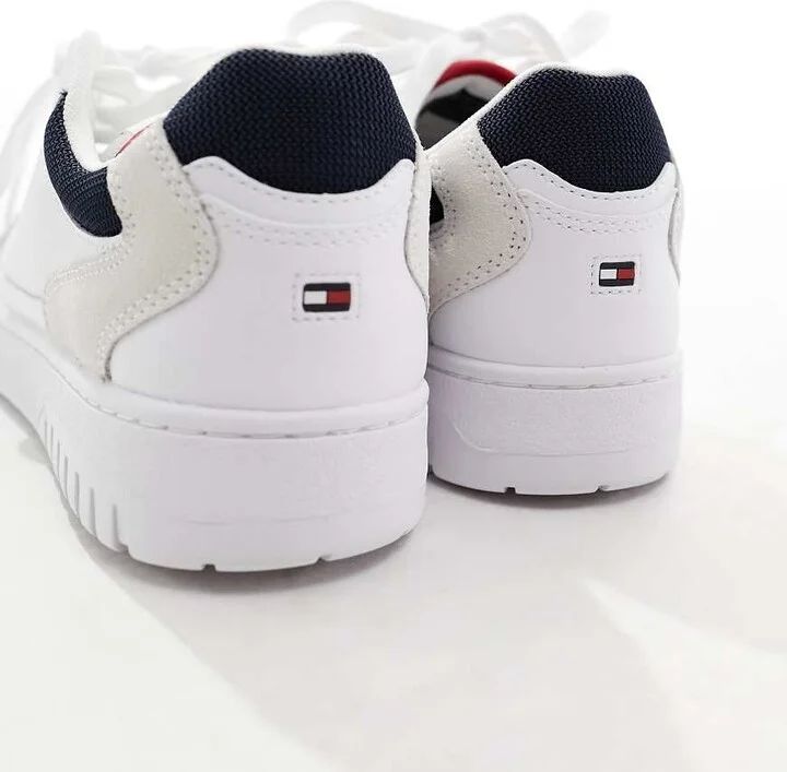 Tommy Hilfiger basket leather mixed media essential sneakers in white - Image 4