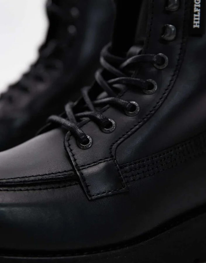 Tommy Hilfiger lace-up leather boots in black - Image 3