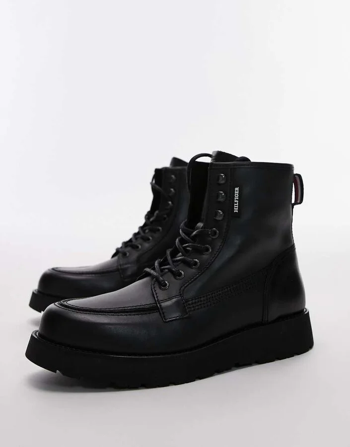 Tommy Hilfiger lace-up leather boots in black
