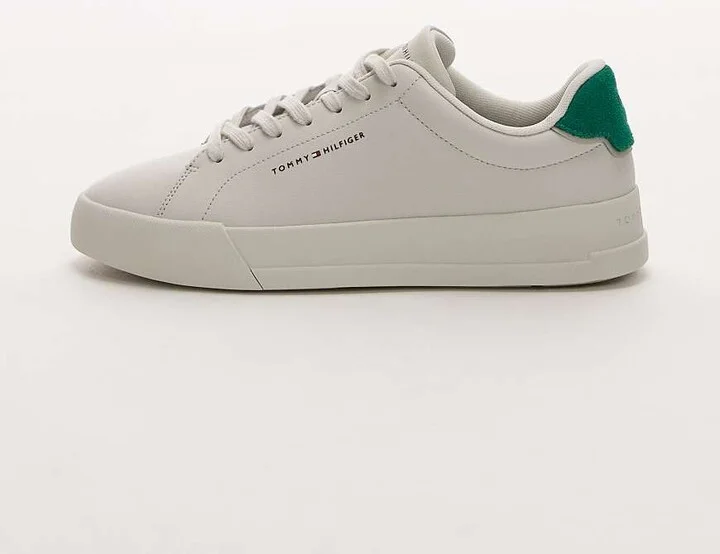 Tommy Hilfiger leather court sneakers in off white and green - Image 2