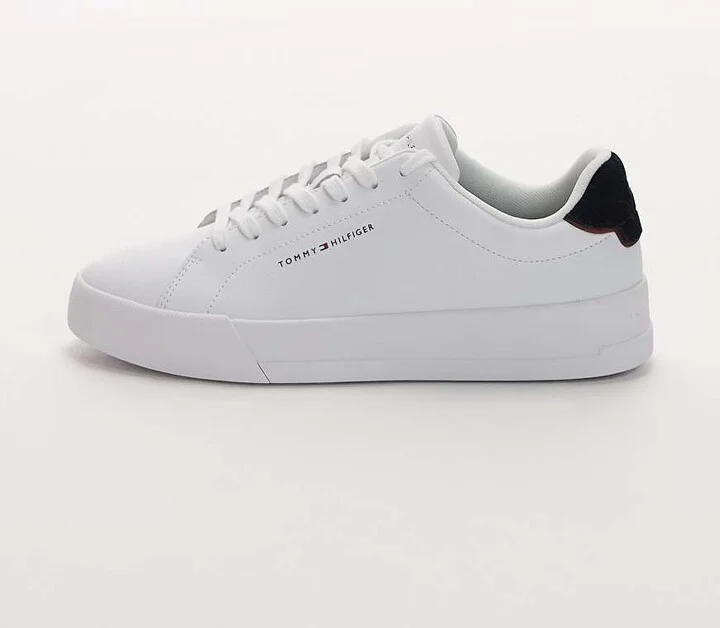Tommy Hilfiger leather court sneakers in white and navy - Image 2