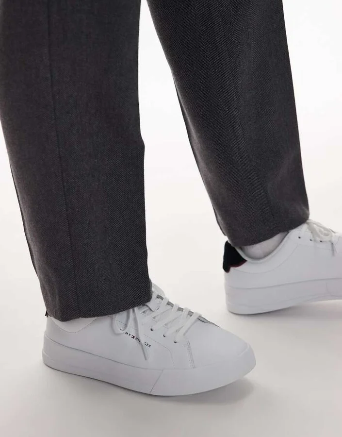 Tommy Hilfiger leather court sneakers in white and navy