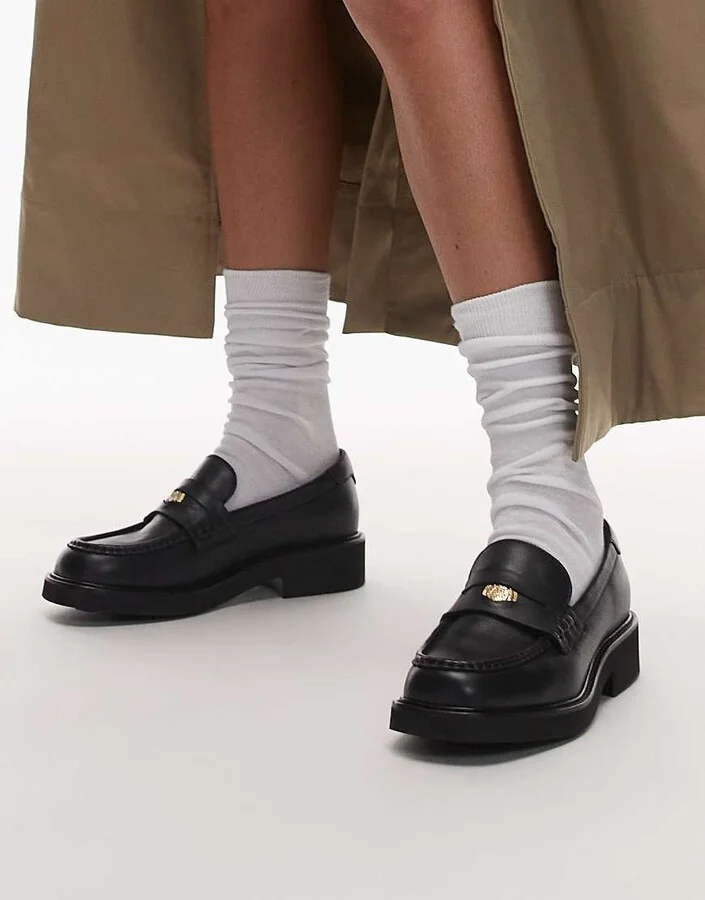 Tommy Hilfiger leather penny loafers in black